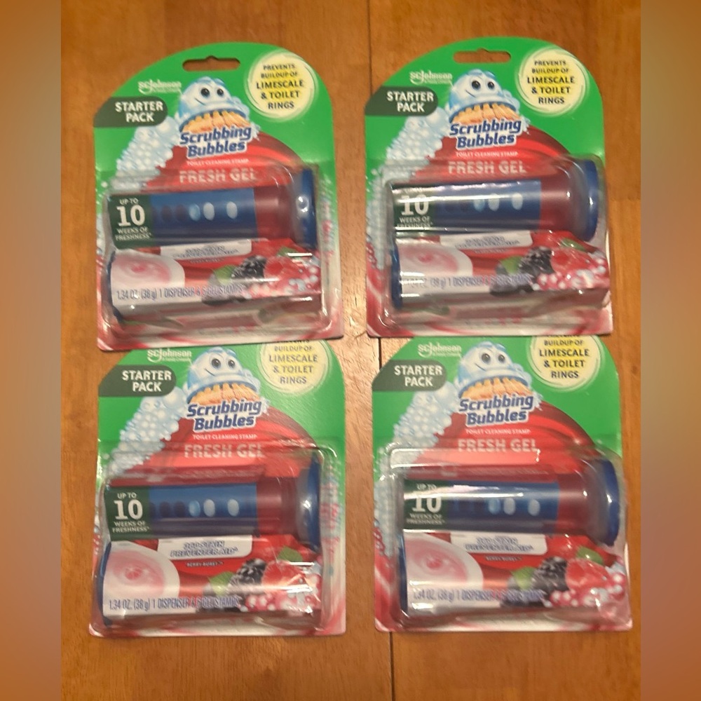 Scrubbing Bubbles Fresh Gel Toilet Cleaning Stamp Starter Pack / bundle 4 packs